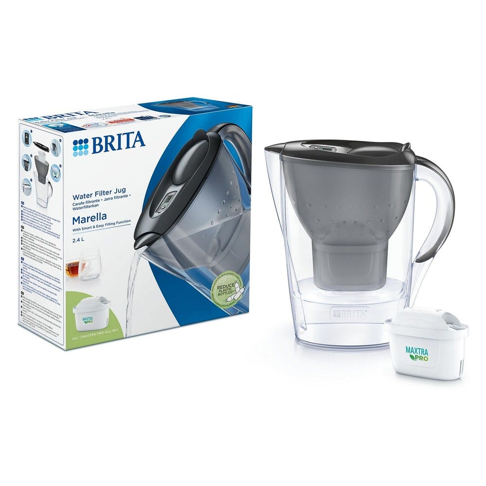 BRITA Marella Caraffa Filtrante Grigia + Filtro Acqua MAXTRA PRO PURE PERFORMANCE 1051121