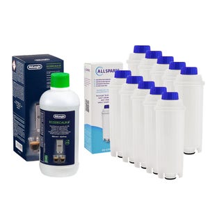 Set di manutenzione per macchina da caffè Filtro acqua (10 pz.) + Anticalcare (500 ml) compatibile con Delonghi