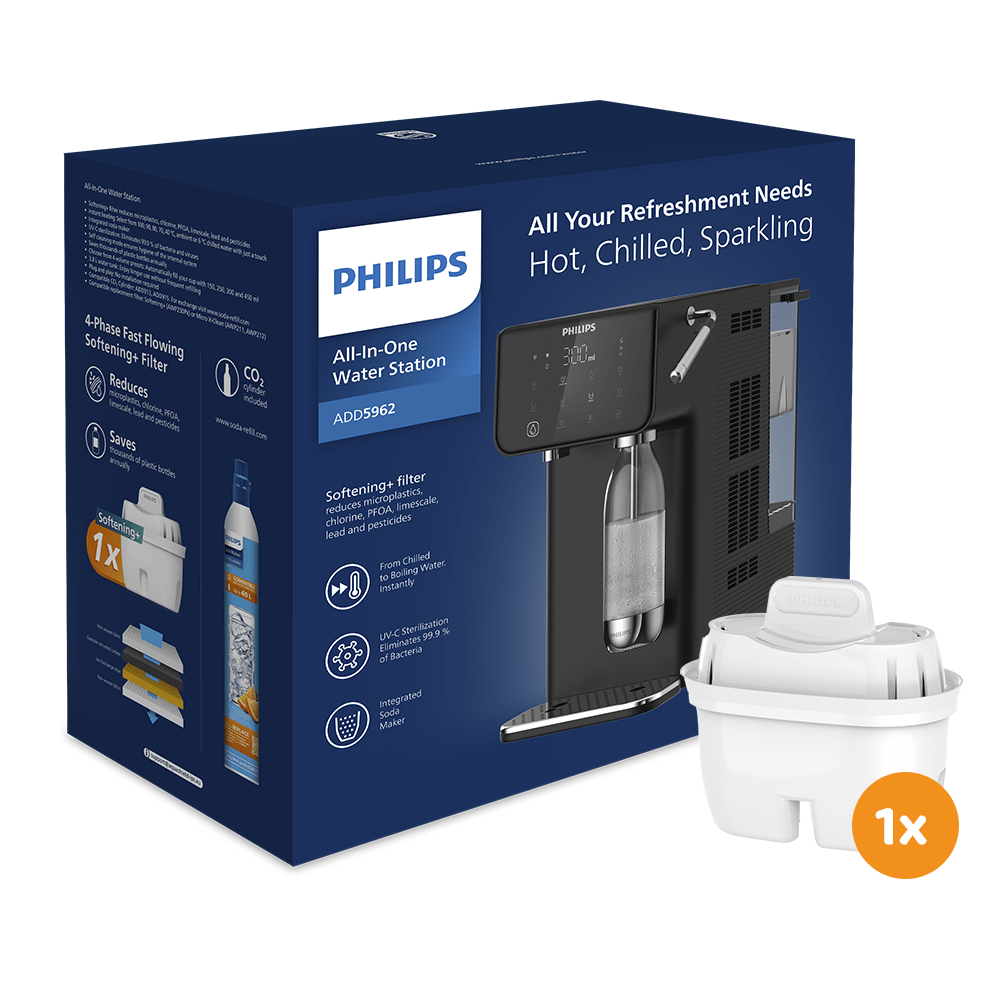 Philips Stazione dell'acqua All-in-One calda + fredda + frizzante ADD5962BK (filtra PFAS) compatibile con filtri BRITA
