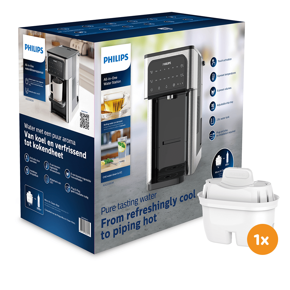 Philips Stazione dell'acqua All-in-One calda + fredda ADD5980M (filtra PFAS) compatibile con BRITA