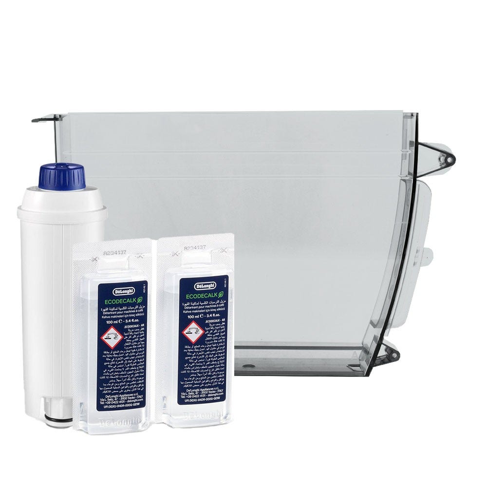 De'Longhi Kit manutenzione per macchina caffè Serbatoio per acqua AS13200250 + Filtro per acqua DLSC002  + Decalcificante DLSC200 (2x100ml) 