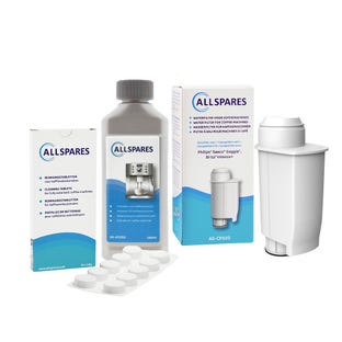 Set di manutenzione AllSpares compatibile con macchine da caffè Gaggia Decalcificante + Pastiglie per la pulizia + Filtro dell'acqua