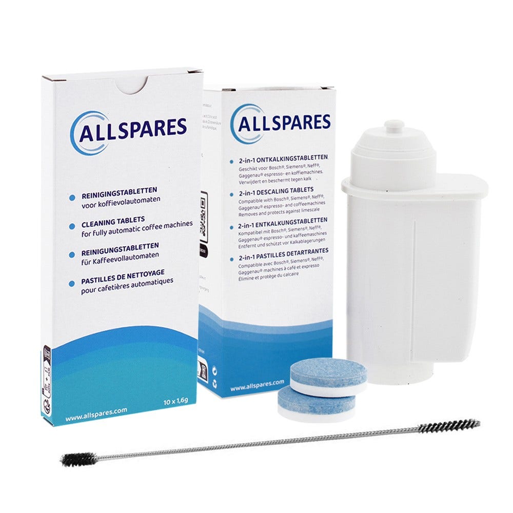 Set di manutenzione Neff VeroSeries per macchina da caffè, compresse di pulizia + compresse anticalcare + filtro dell'acqua di AllSpares