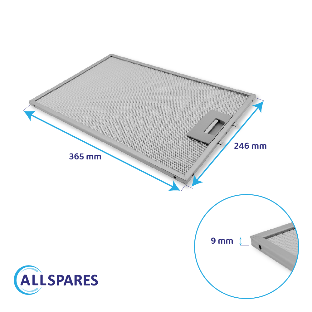 Filtro metallico antigrasso 365x246x9mm compatibile con Pelgrim 88019355 / 23865