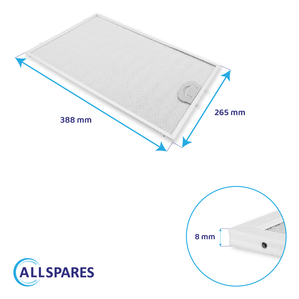 Filtro metallico antigrasso 388x265mm compatibile con Bosch 742967 / 00742967