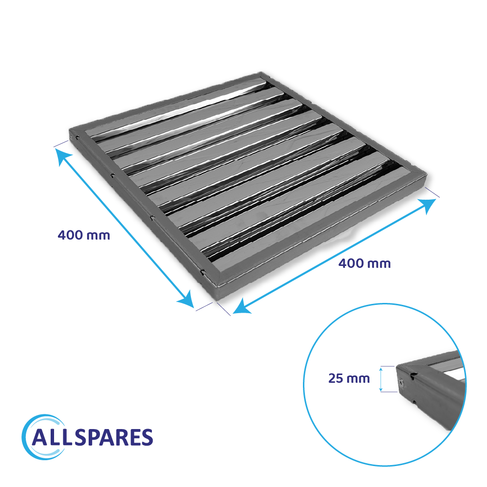 Filtro a labirinto in acciaio inox 400×400×25mm Tipo B – anti-grasso a lamelle per cappa aspirante professionale