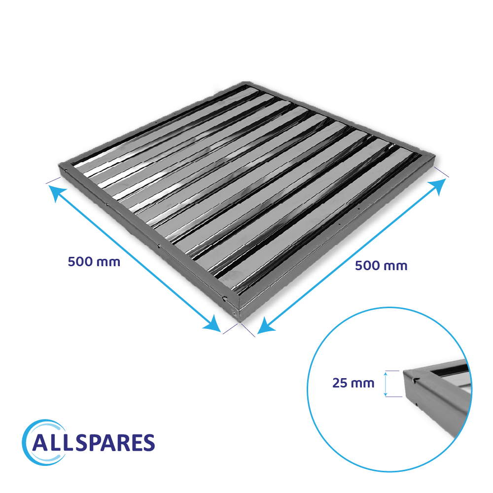 Filtro a labirinto in acciaio inox 500×500×25mm Tipo B – anti-grasso a lamelle per cappa aspirante professionale