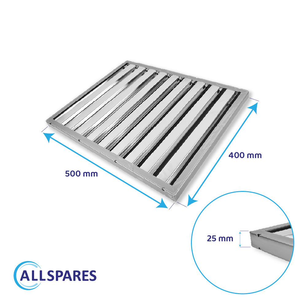 Filtro a labirinto in acciaio inox 400×500×25 mm Tipo B – antigrasso a lamelle per cappa aspirante professionale