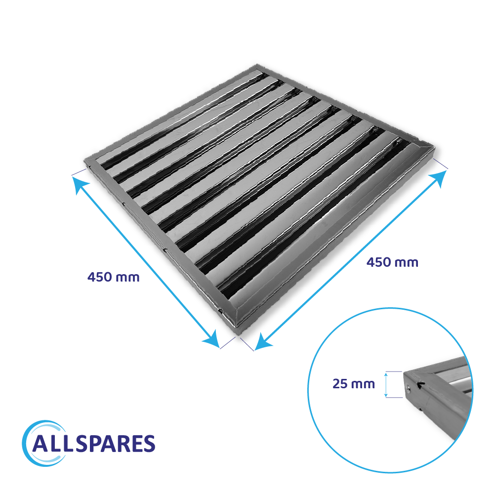 Filtro a labirinto in acciaio inox 450×450×25mm Tipo B – anti-grasso a lamelle per cappa aspirante professionale