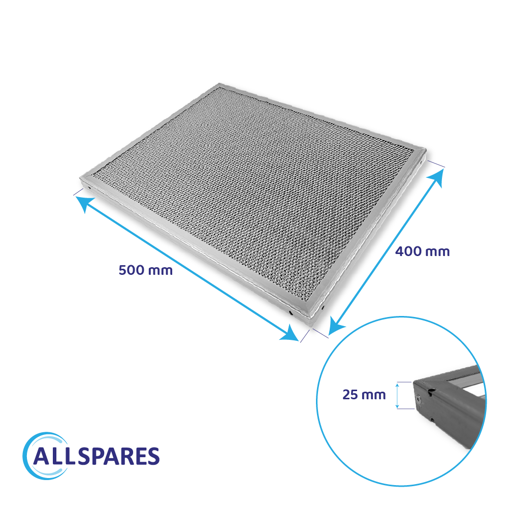 Filtro a rete in acciaio inox 500x400x25mm per cappa aspirante professionale