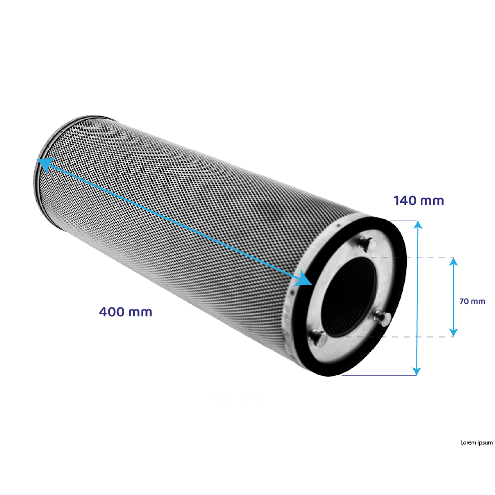 Cartuccia a carboni attivi cilindrica Pro Cylinder ⌀140x400mm per cappa aspirante professionale