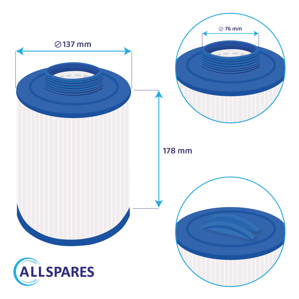 Filtro a cartuccia per minipiscina compatibile con LA Spa 51107 / SC745 / 5CH-203 / PLAS35 / 50201 