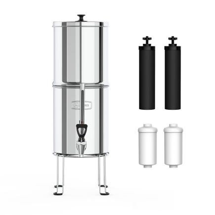Sistema di filtraggio dell'acqua a gravità in acciaio inossidabile (8,5 l) include 2 filtri al carbone e 2 filtri al fluoro
