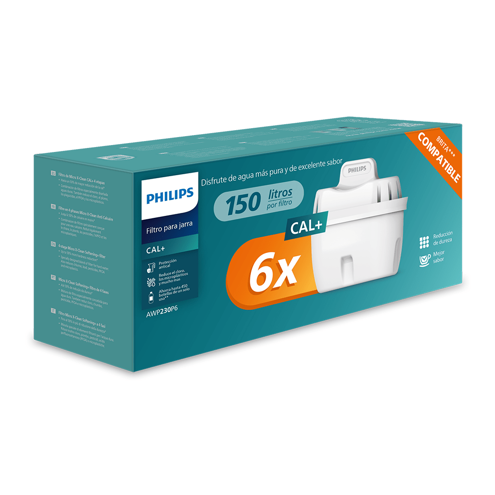 Filtro dell'acqua 6-pack Philips Softening+ (filtra PFAS) compatibile con BRITA Maxtra+