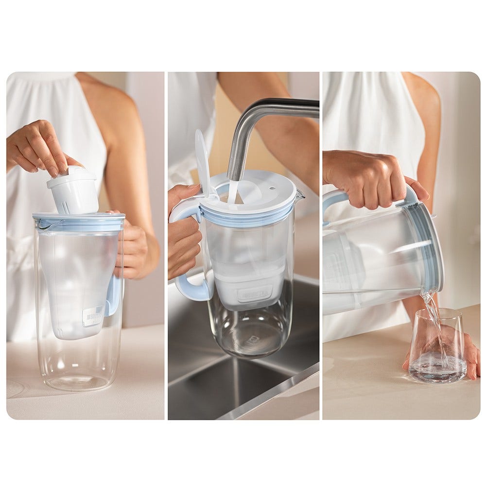 BRITA Caraffa filtrante 2.5L in vetro + 7 Filtri acqua MAXTRA PRO (filtra PFAS)