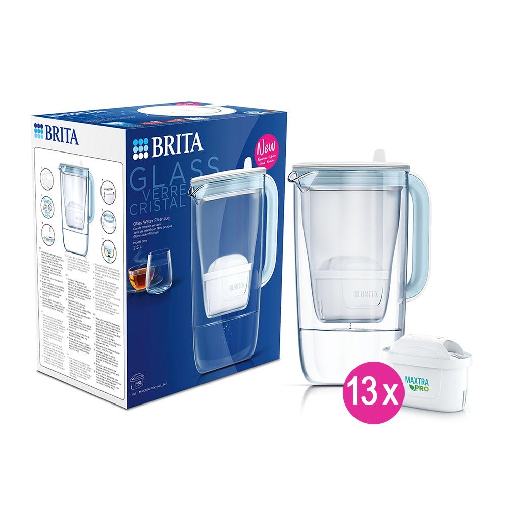 BRITA Caraffa per Acqua in Vetro + 13 Filtri MAXTRA PRO (filtra PFAS)