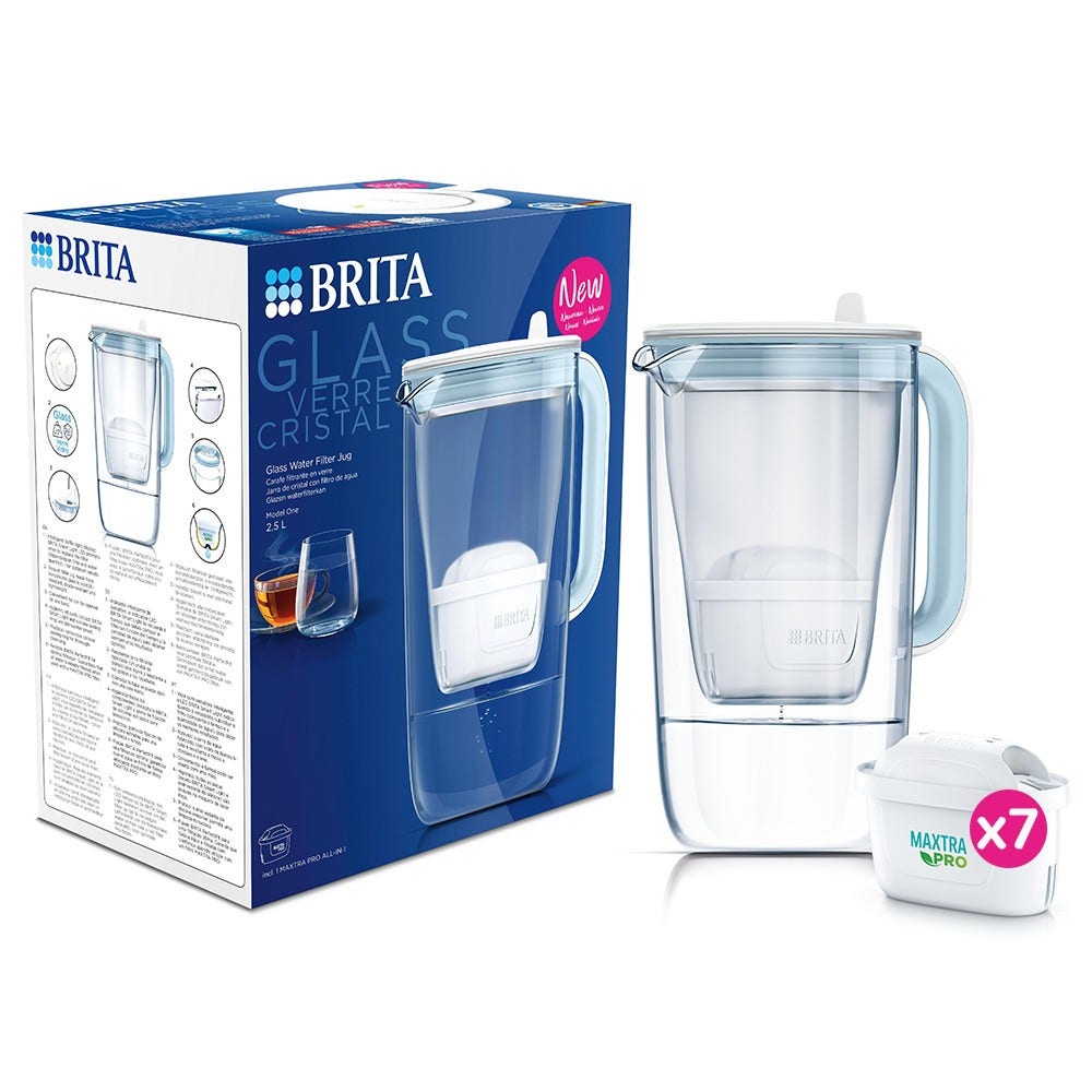 BRITA Caraffa per Acqua con Filtro in Vetro + 7 Filtri MAXTRA PRO (filtra PFAS)