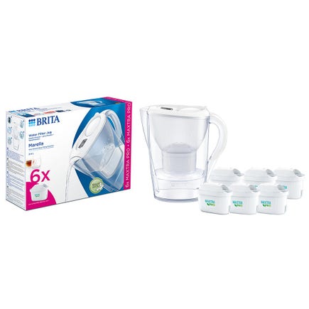 BRITA Marella Caraffa filtrante + 6 filtri MAXTRA PRO 1051132 (filtra PFAS)
