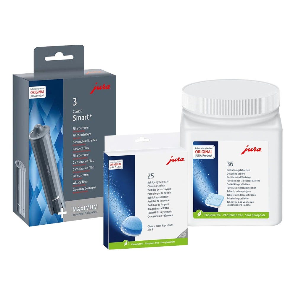 Set di manutenzione per macchina da caffè Jura - pastiglie decalcificanti (70751) + pastiglie per la pulizia (25045) + filtri (71794)