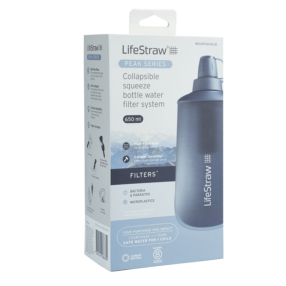 LifeStraw Peak Series Borraccia pieghevole a compressione (650ml) Blu Montagna