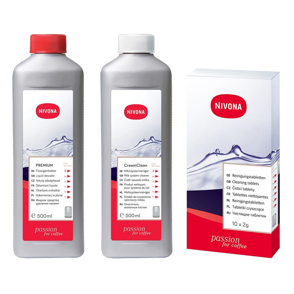 Set di manutenzione per macchina da caffè Nivona CLEAN³BOX Decalcificante + Compresse di pulizia + Pulitore per sistema latte
