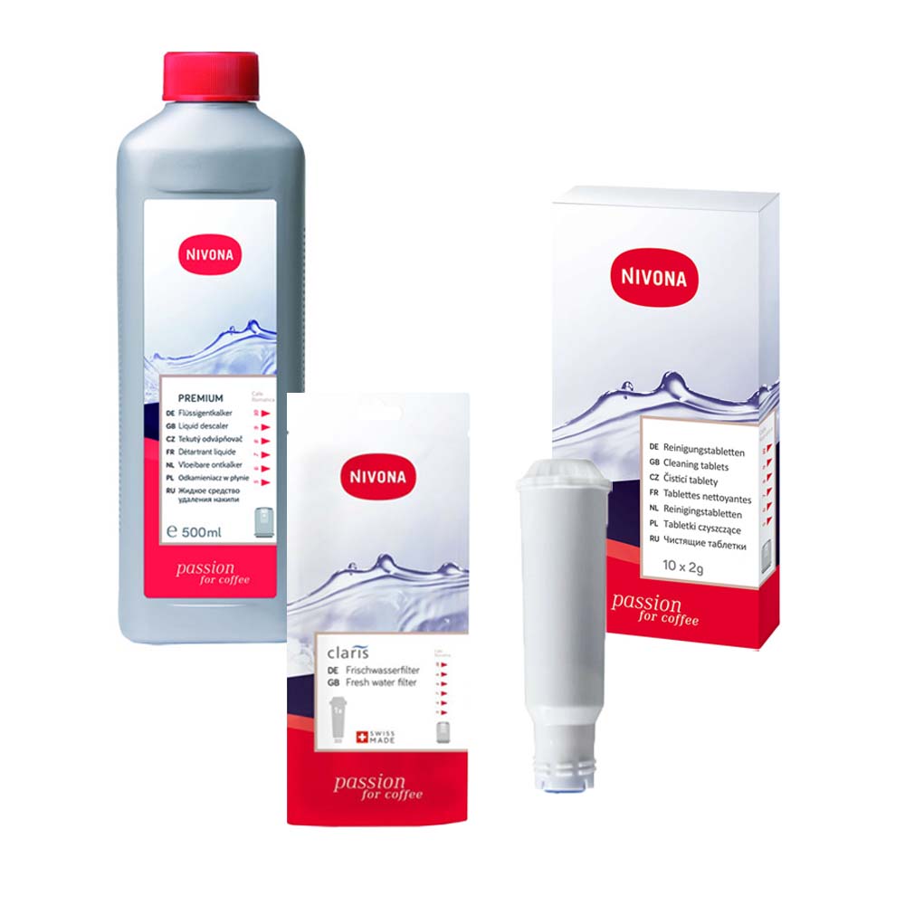 Set di manutenzione per macchina da caffè Nivona Decalcificante + Compresse per la pulizia + Filtro dell'acqua