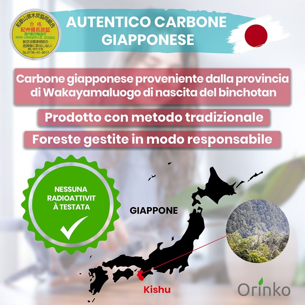 Orinko Bastoncini di autentico carbone Binchotan giapponese biologico di Kishu (5 pz.)