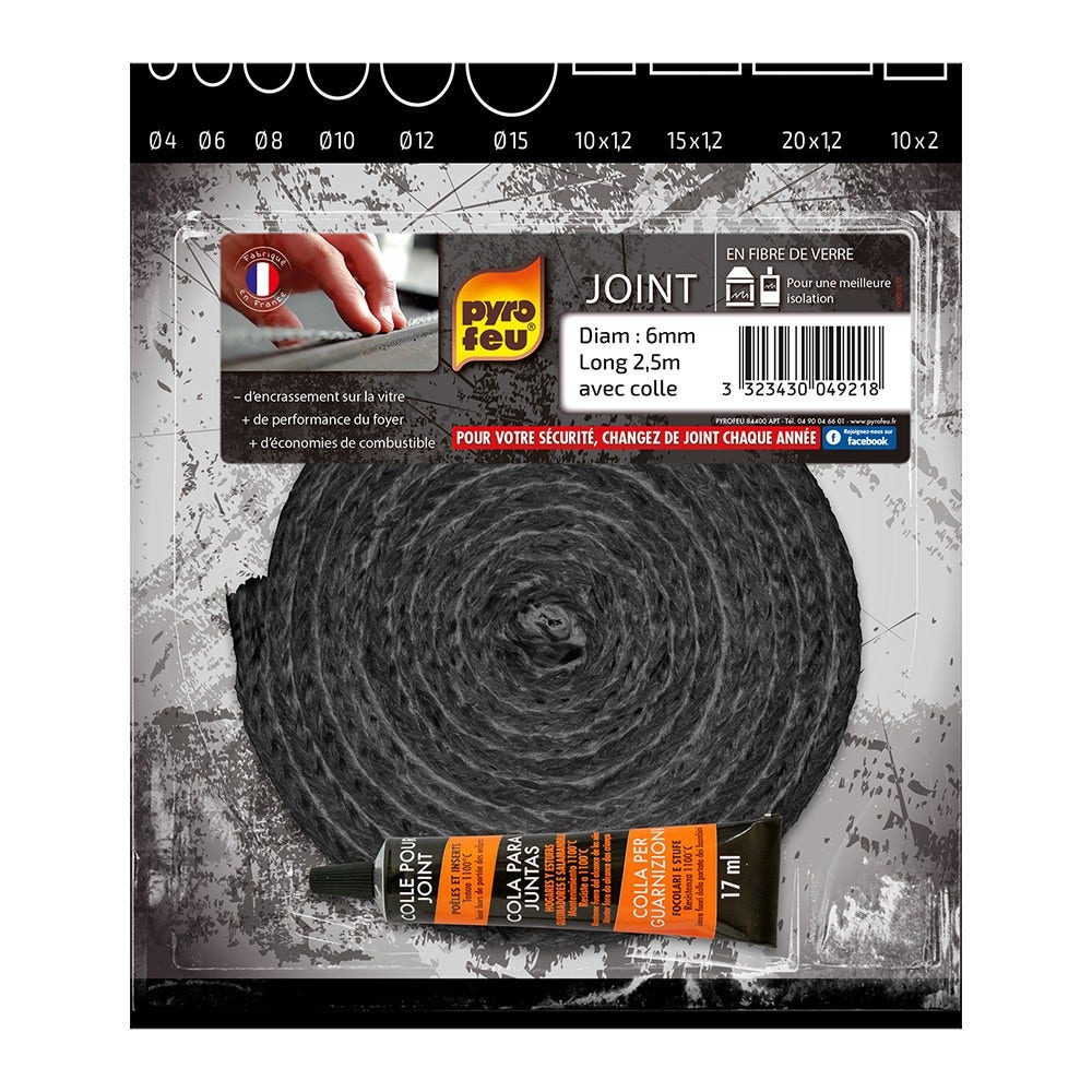 Guarnizione per stufa Pyrofeu tonda Ø 6 mm - 2,5 m + Colla PF-4921