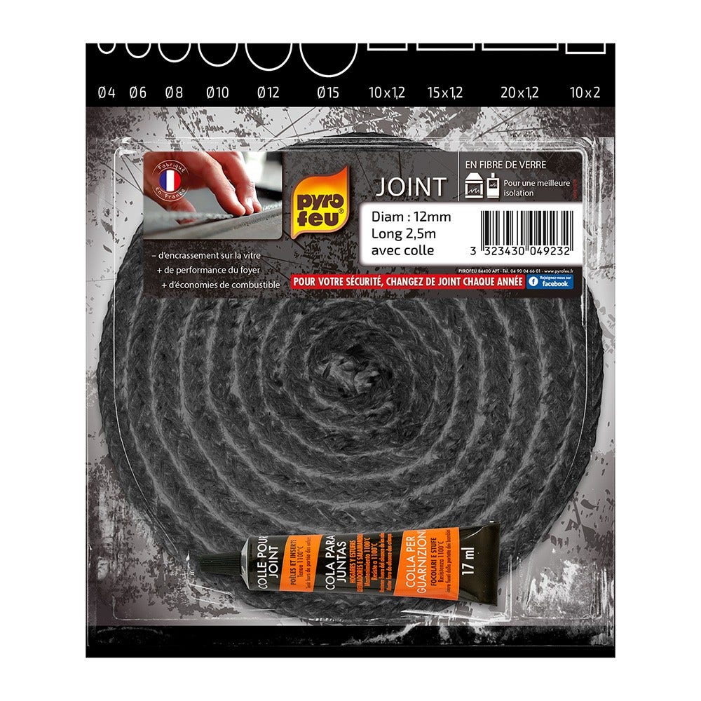 Guarnizione per stufa Pyrofeu tonda Ø 12 mm - 2,5 m + Colla PF-4923