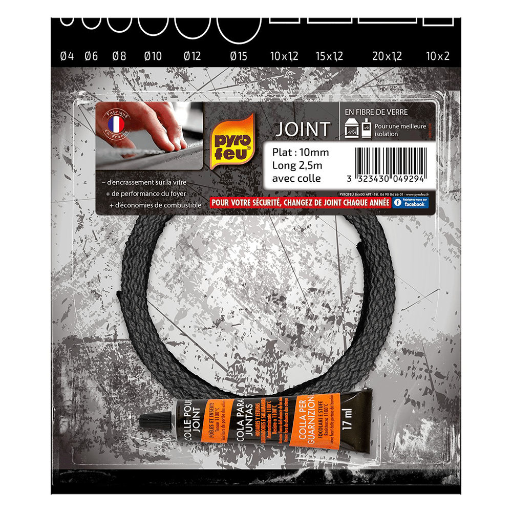 Guarnizione per stufa Pyrofeu piatta 10x1,2 mm - 2,5 m + Colla PF-4928