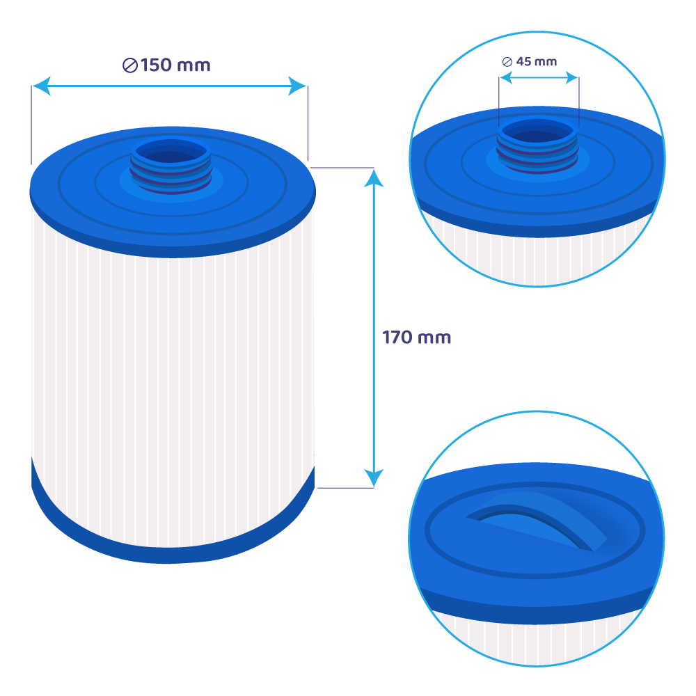 Filtro a cartuccia per minipiscina compatibile con Wellis AKU1609 / SC860 / 50364