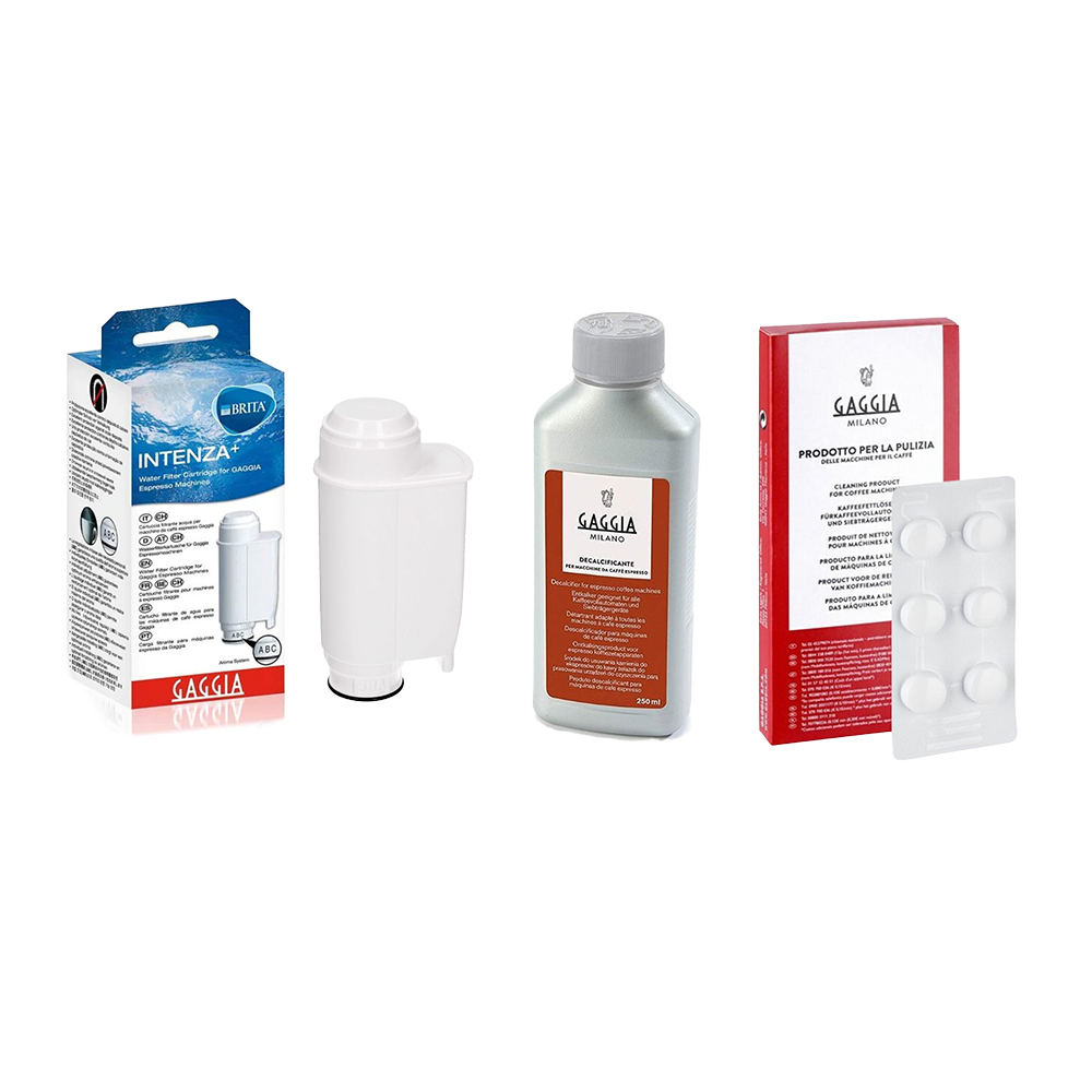 Gaggia Set di Manutenzione per Macchina da Caffè Decalcificante + Compresse di Pulizia + Filtro Acqua