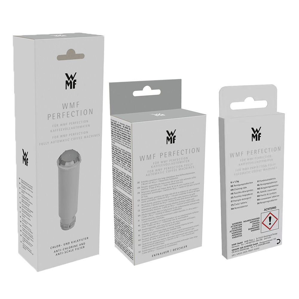 WMF Kit manutenzione Perfection per macchina da caffè - Filtro acqua + Decalcificante + Pastiglie per la pulizia