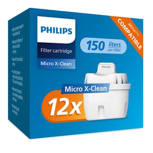 Philips Filtro acqua Micro X-Clean 12-pack (filtra PFAS) compatibile con BRITA Maxtra+