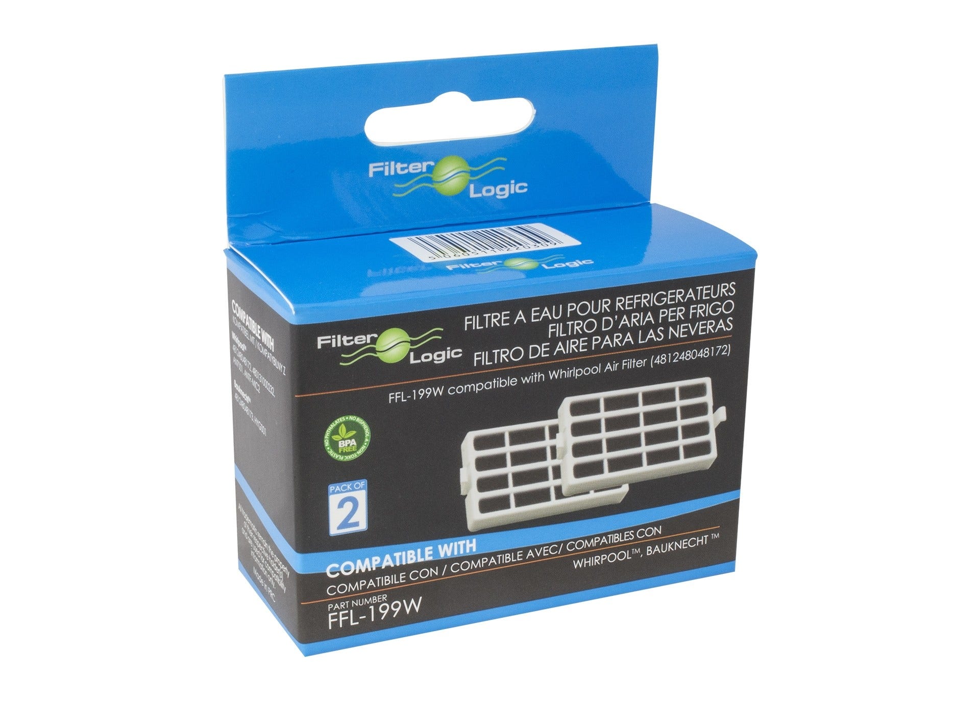 Filtro dell'aria per frigorifero Whirlpool ABF001 / 488000629721 di Filter Logic (2 pezzi)